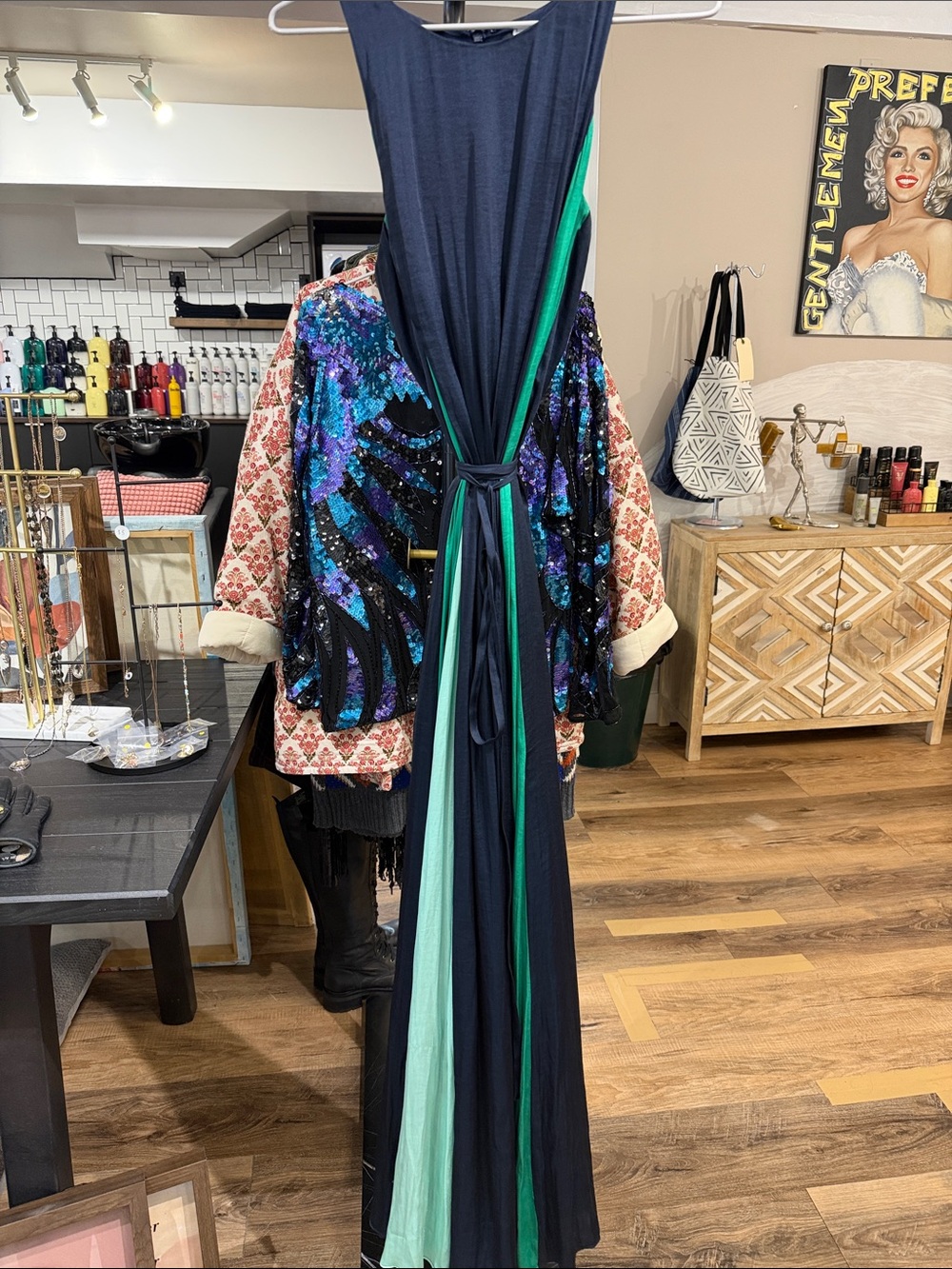 Banana Republic Navy Maxi Dress with Teal and Mint Panels